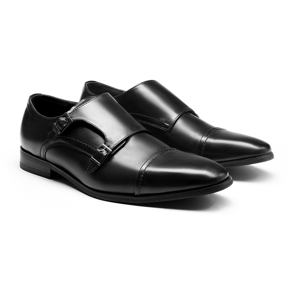 Men's Wide Monk Strap Oxford Shoes - BLACK - 2